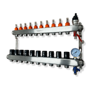 Komfort+ 10 Port Underfloor Heating Manifold C/W Pressure Gauge, AAV and Drain Valves