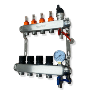 Komfort+ 4 Port Underfloor Heating Manifold C/W Pressure Gauge, AAV and Drain Valves