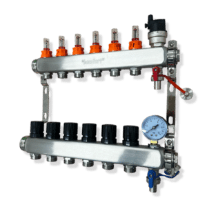 Komfort+ 6 Port Underfloor Heating Manifold C/W Pressure Gauge, AAV and Drain Valves