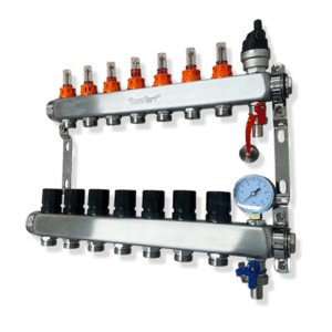 Komfort+ 7 Port Underfloor Heating Manifold C/W Pressure Gauge, AAV and Drain Valves