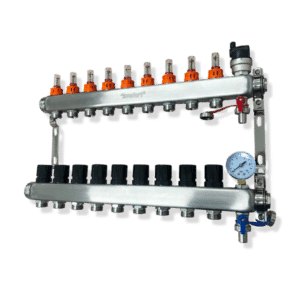 Komfort+ 9 Port Underfloor Heating Manifold C/W Pressure Gauge, AAV and Drain Valves