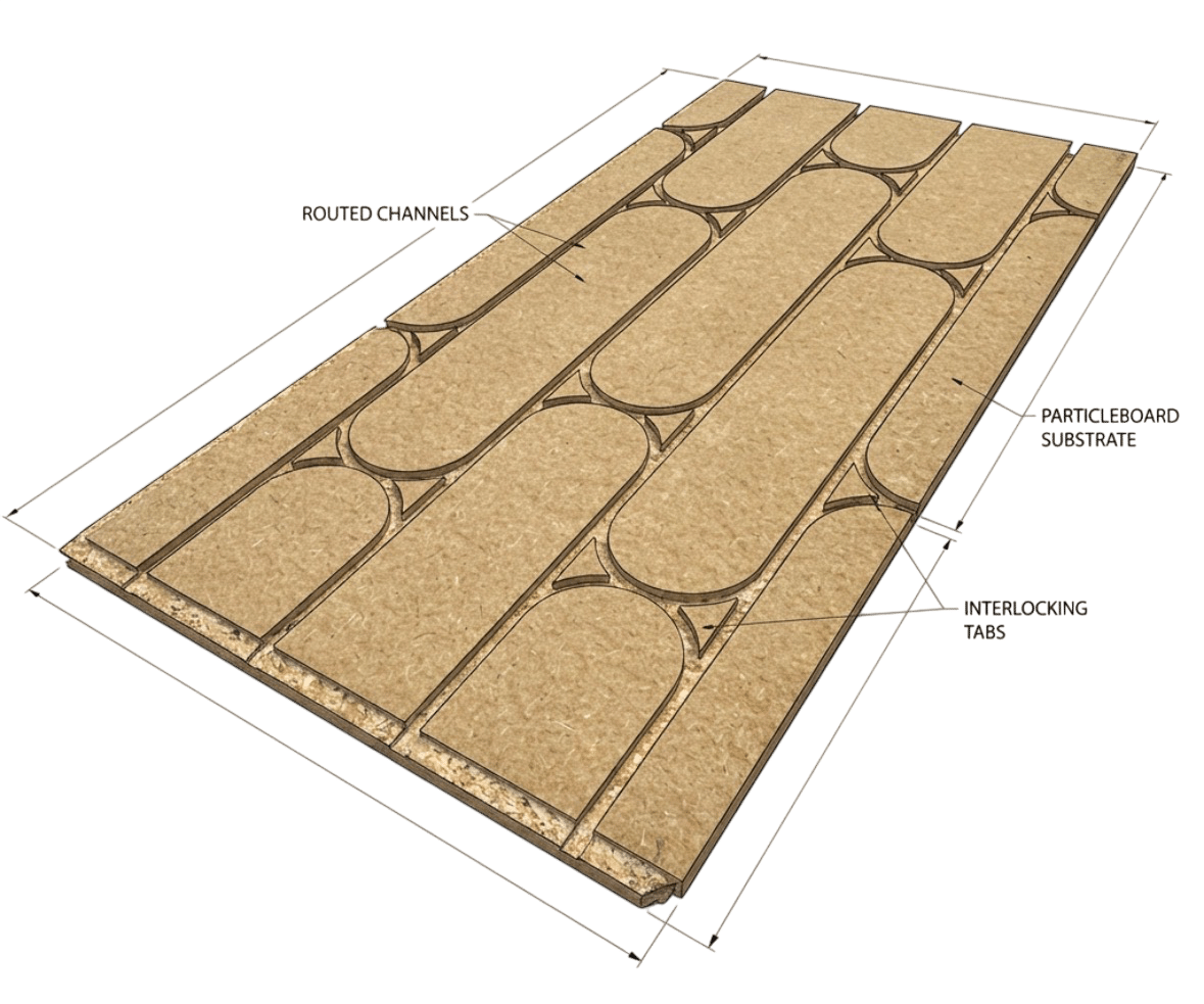 Underfloor Heating Chipboard T&G 1200 x 600 x 22mm (150mm Cntrs) for 12mm Pipe
